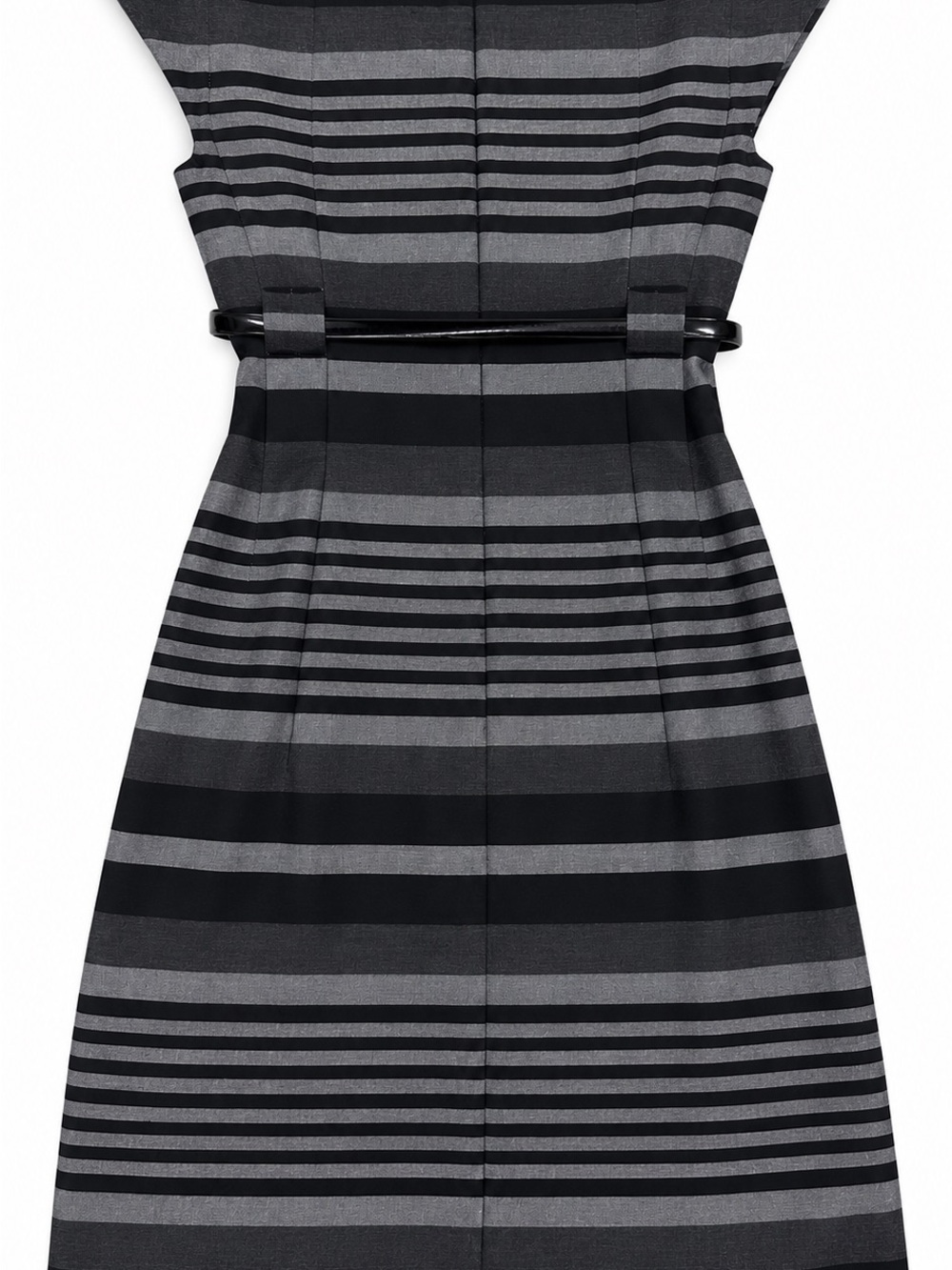 Calvin Klein Black and Gray Striped Midi Sheath Dress